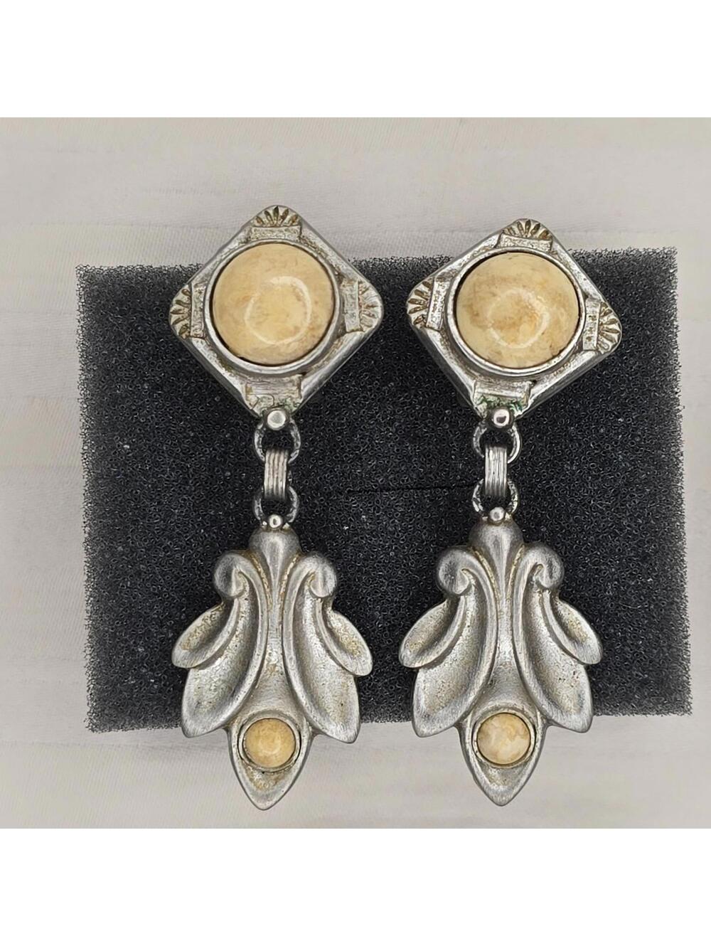 Vintage Robert Rose Leaf Clip-On Dangle Earrings